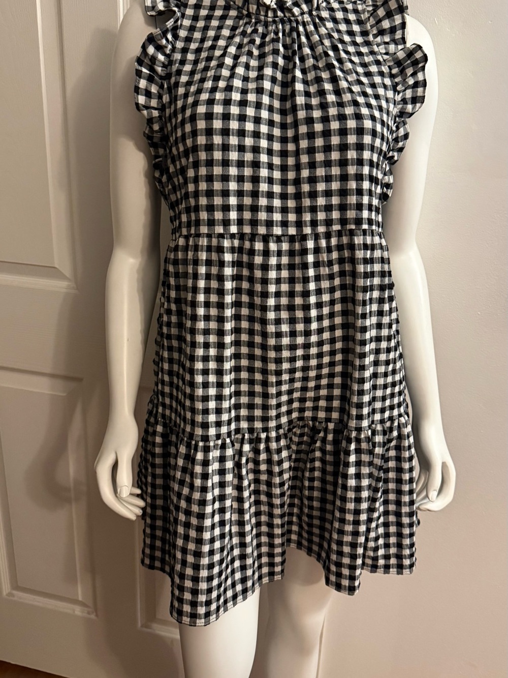 Anthropologie Maeve Black and White Gingham Ruffle Top